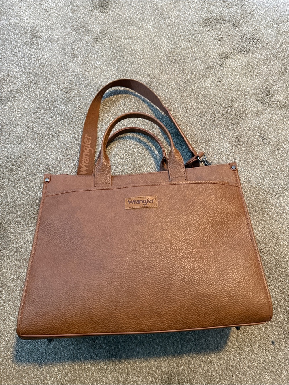 Wrangler Cognac Brown Tote with Detachable Strap